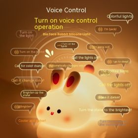 Cute LED Night Light Touch Sensor Cartoon Kid's Nightlights Big Face Rabbit Silicone Night Light Christmas Gift Bedside Lamp Home Decor (Option: Lying Bunny Voice Version)