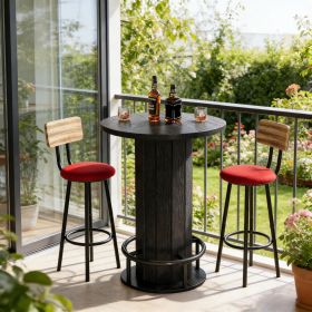 Bar Table, Round Bistro Pub Table with Footrest for Dining Coffee Cocktail(Only Table) (Main Color: Black, Main Material: Wood)
